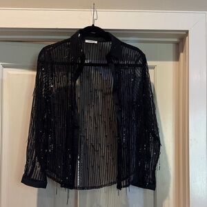 Elegant Black Sequin Sheer Blouse